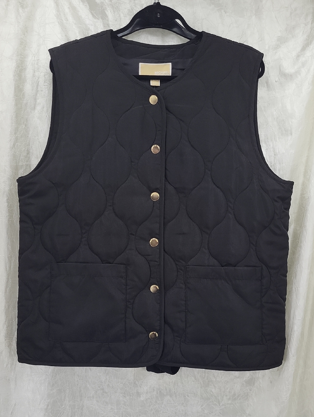 Michael Kors Black Quilted Snap-Front Vest Womens size XL